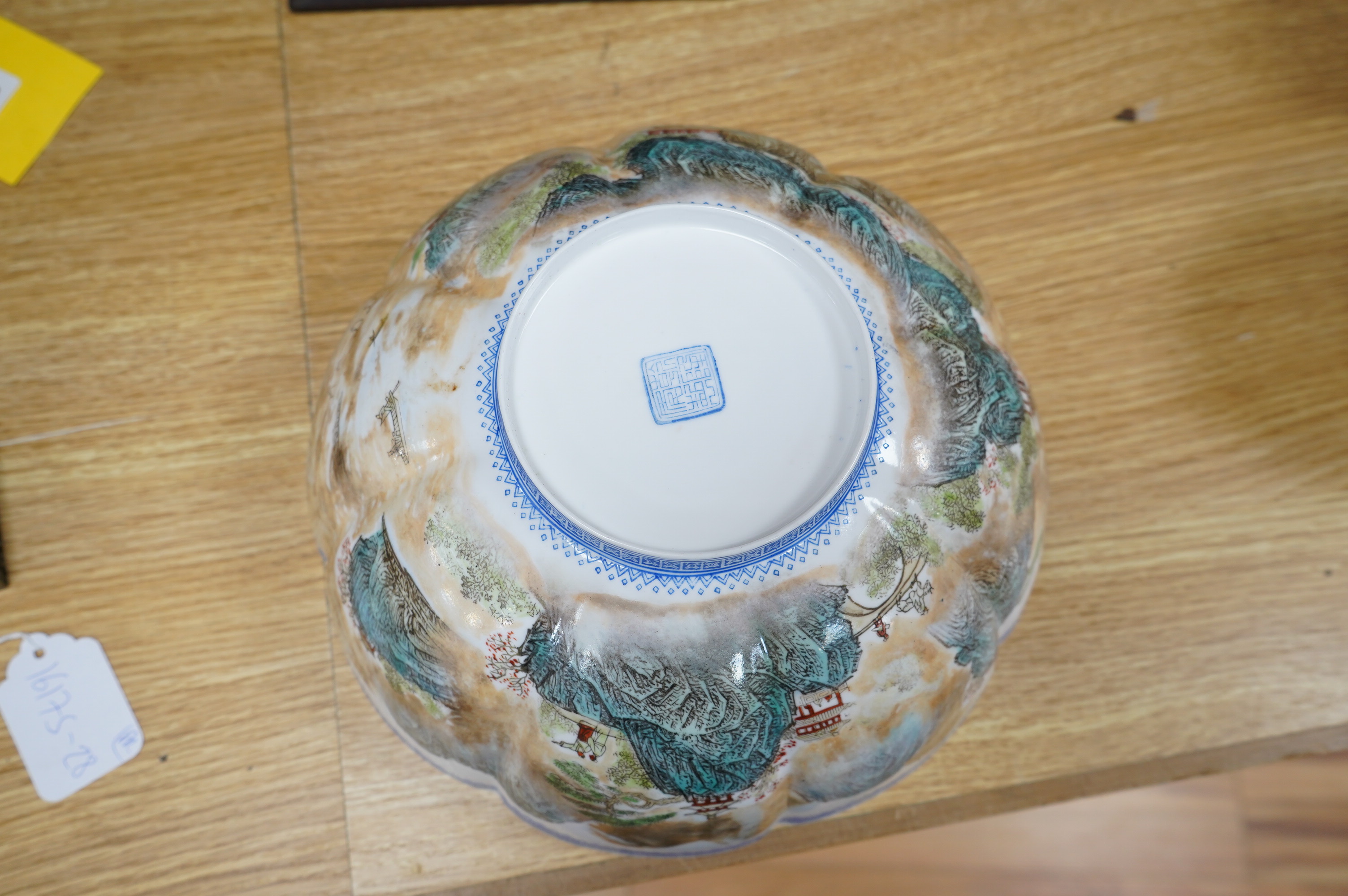 An early to mid 20th century Chinese eggshell porcelain bowl, 27cm diameter, boxed. Condition - good